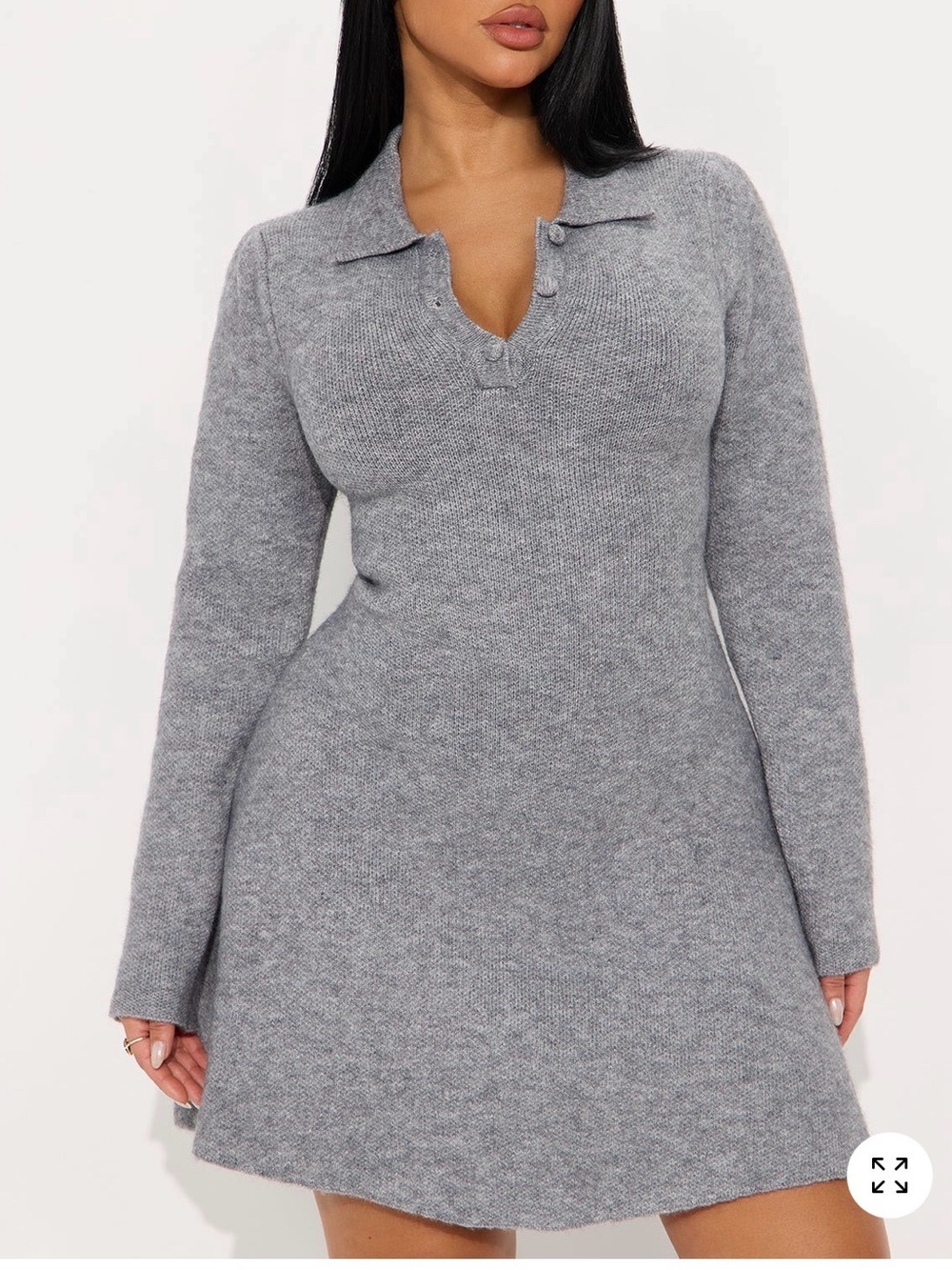 Fashion Nova Gray Knit Polo Sweater Dress